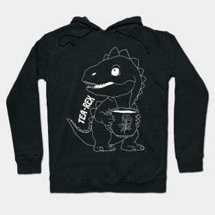 Tea Rex, T-Rex, Dinosaur, White Line Drawing Hoodie